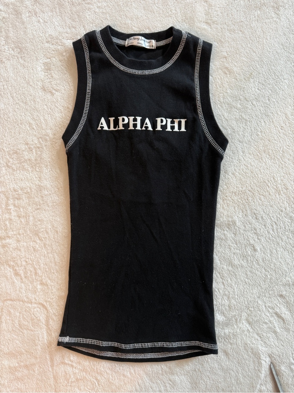 Alpha Phi Sorority Ribbed Tank Top Black White Size Small